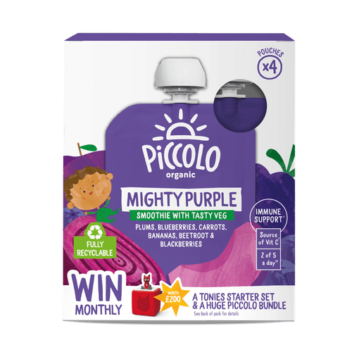 Piccolo Organic Mighty Purple Smoothies 4 x 90g Baby Fruit Smoothie 6m+