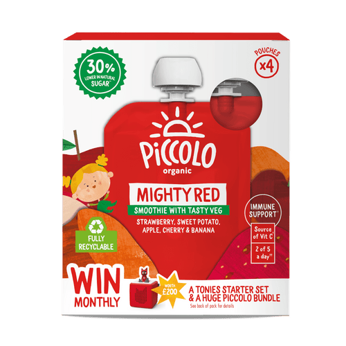 Piccolo Organic Mighty Red Smoothies 4 x 90g Baby Fruit Smoothie 6m+