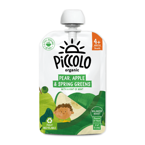 Piccolo Organic Pear Apple & Spring Greens Baby Food Pouch 100g 4m+