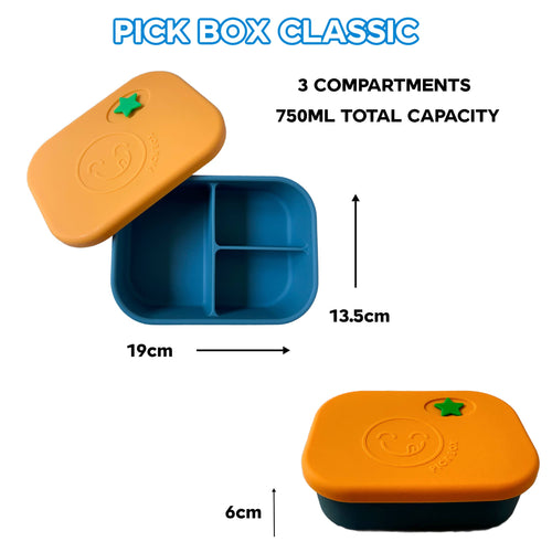 Pick Plates Pick Box Classic Silicone Lunch Box – 3 Compartment 750ml