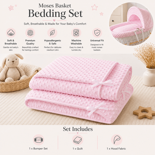 Pink Dimple Moses Basket Bedding Set (Basket Not Included!)