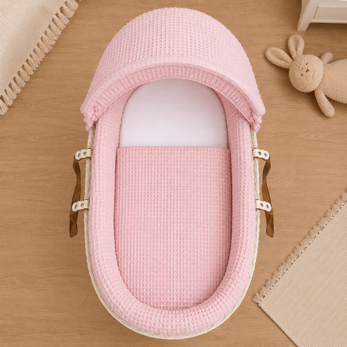 Pink Waffle Moses Basket Bedding Set (Basket Not Included!)