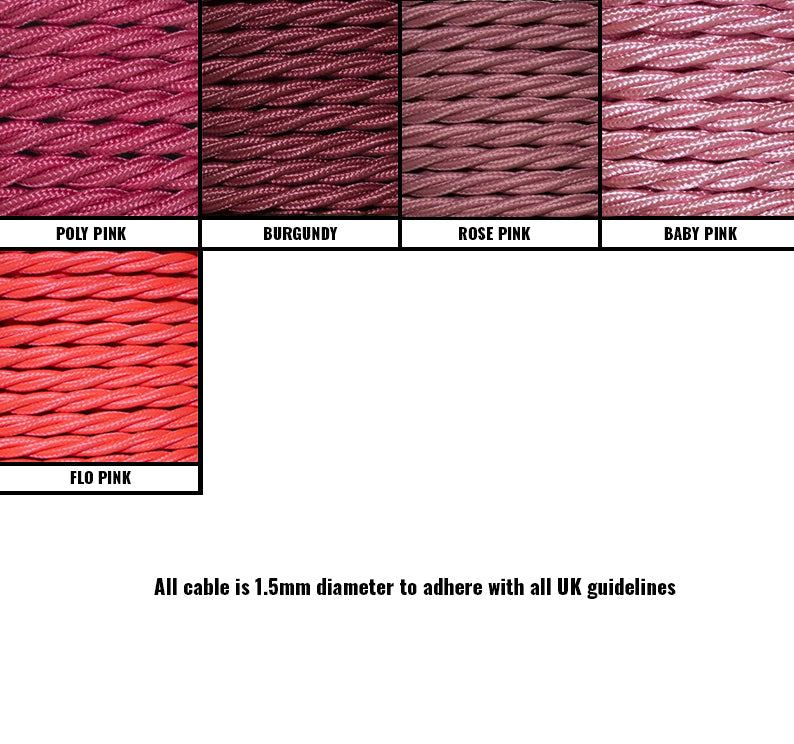 Pink Braided Fabric Decorative Extension Lead - White 1 Gang Trailing Socket