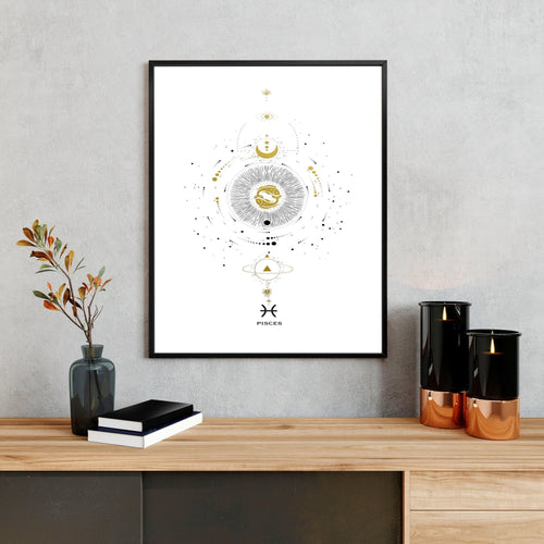 Pisces zodiac sign wall art print