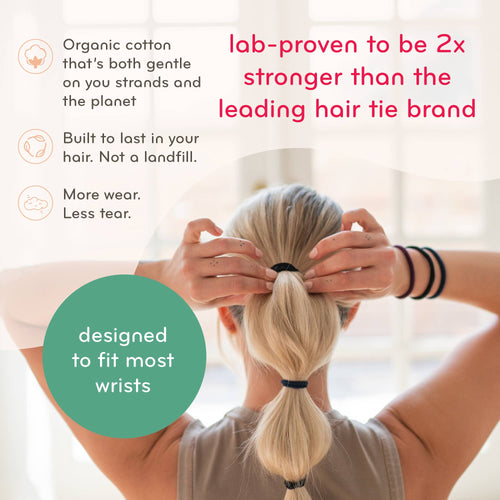 Plastic-Free Round Hair Ties for Medium to Thick Hair – Black