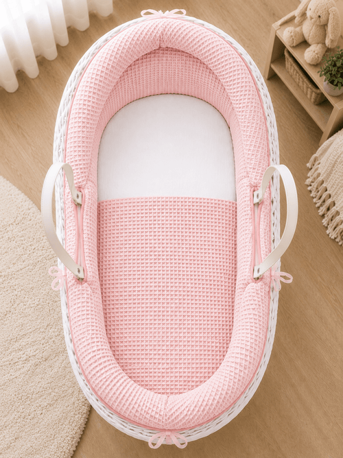 Pod Pink Waffle Moses Basket Bedding Set (Basket Not Included!)