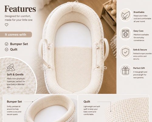 Pod Pink Waffle Moses Basket Bedding Set (Basket Not Included!)