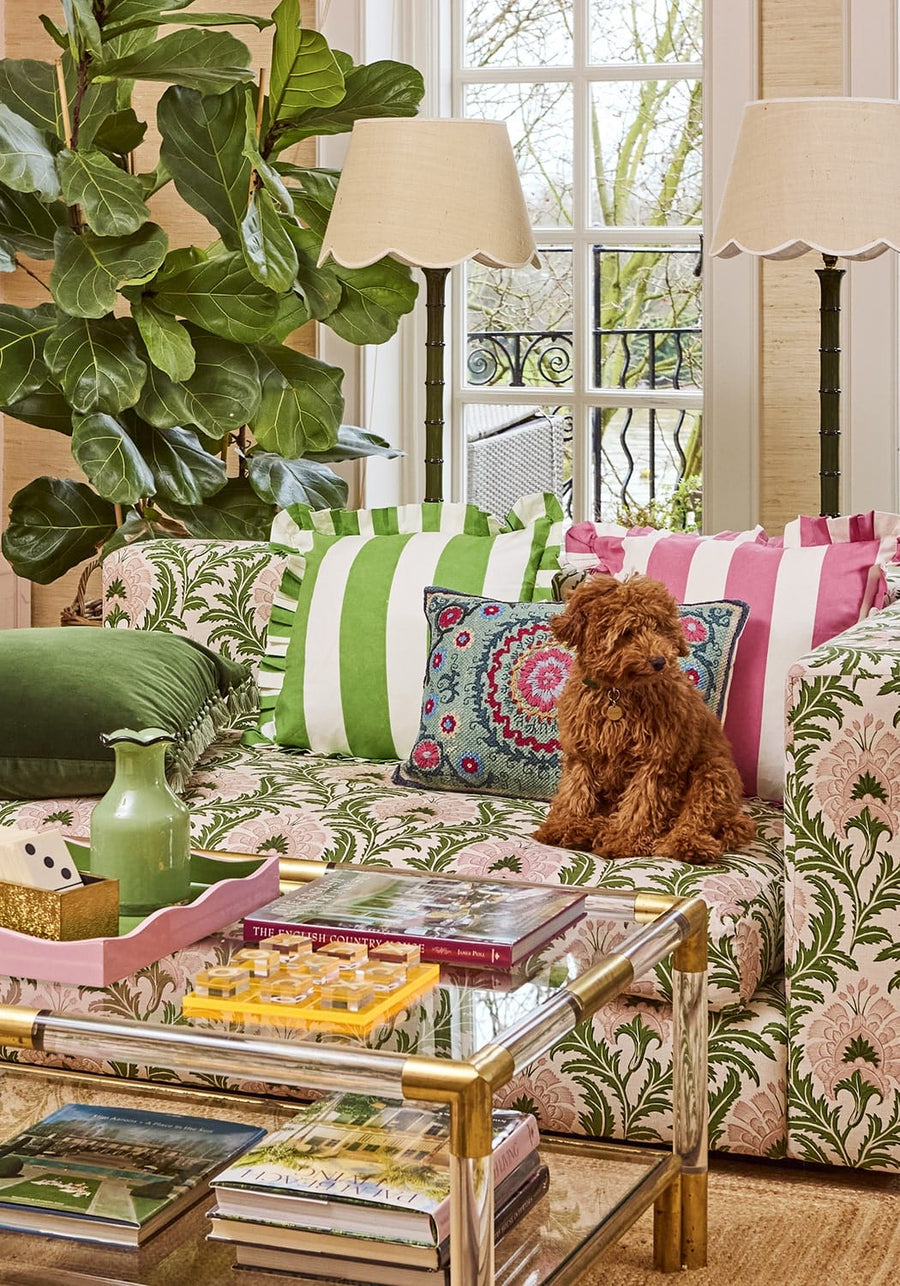 Green Cabana Stripe Ruffled Cushion Cover