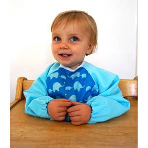 Premium Soft Long Sleeve Water Resistant Washable Bib – Blue Elephant Design