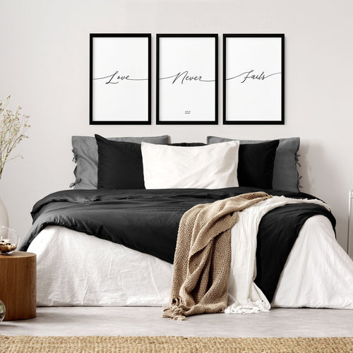 Set of 3 Bedroom Prints – Love Word Art for Walls