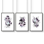 Wall decor for bathrooms | Set of 3 Tropical Purple wall art