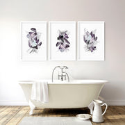 Wall decor for bathrooms | Set of 3 Tropical Purple wall art