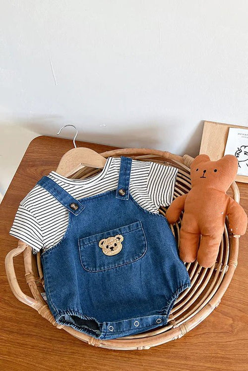 Happy Baby Embroidered Bear Denim Dungarees