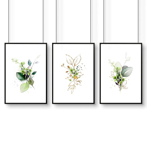Set of 3 Botanical Prints Framed | Home Office Wall Art