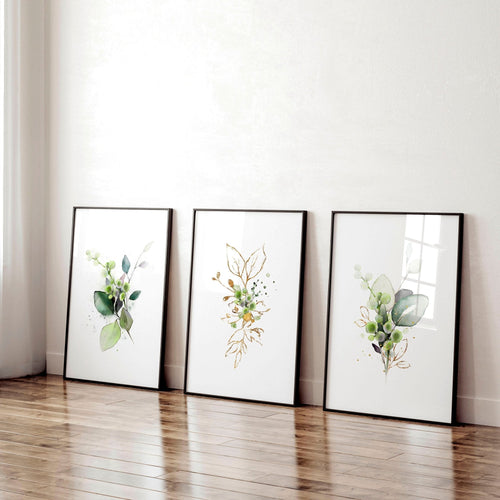 Set of 3 Botanical Prints Framed | Home Office Wall Art