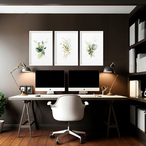 Set of 3 Botanical Prints Framed | Home Office Wall Art