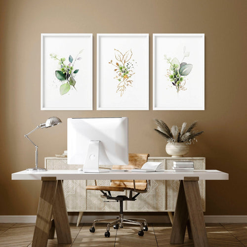 Set of 3 Botanical Prints Framed | Home Office Wall Art