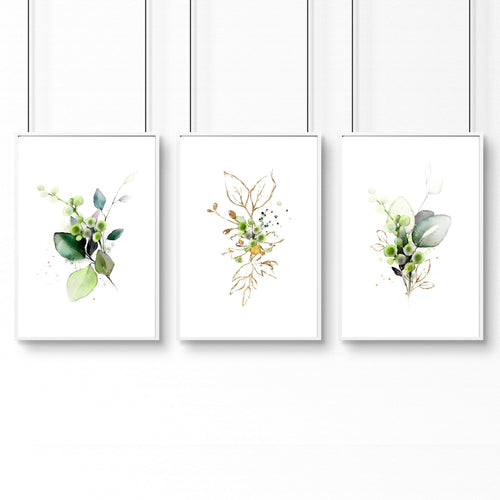 Set of 3 Botanical Prints Framed | Home Office Wall Art