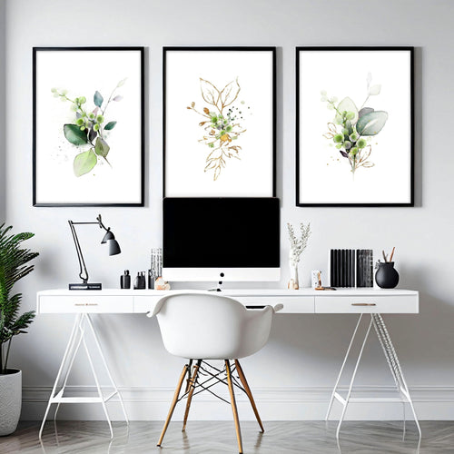 Set of 3 Botanical Prints Framed | Home Office Wall Art