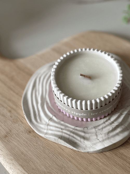 Raspberry Ripple Stoneware Soy Candle – Fruity Indulgent Scent