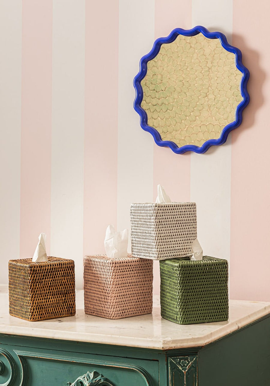 Rattan Tissue Box Cover - White