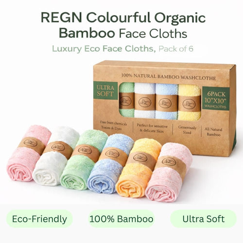 Colourful Organic Bamboo Face Cloths | Luxury Eco Face Cloths | 6 Pack
