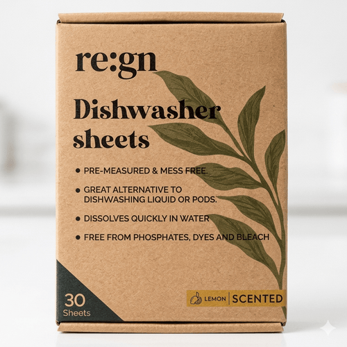 re:gn Dishwasher Sheets | Lemon Scented |30 Sheets | Pre-Measured Dishwashing Alternative
