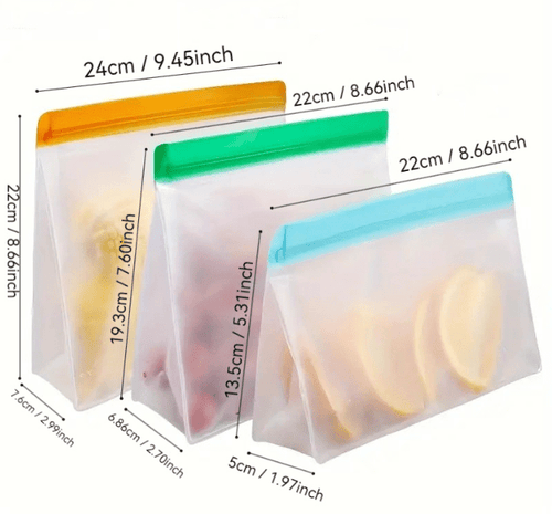 Reusable Food Bags for Fridge & Freezer - 3 Pack