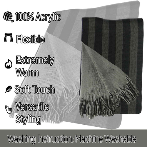 Sock Stack Mens Reversible Stripe Design Scarf Soft Woven Acrylic Winter Accessory