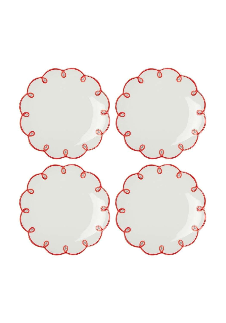 Rosy Red Scalloped Side Plates - Set of 4
