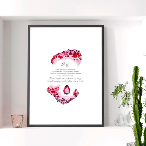 Ruby Birthstone significance framed wall art print