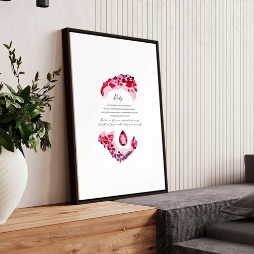 Ruby Birthstone significance framed wall art print