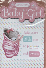 A Beautiful Baby Girl Lovely Pink Card. New Baby Girl.