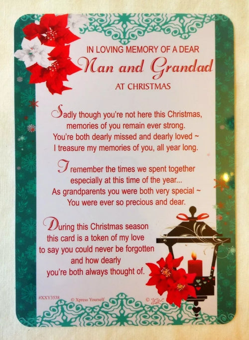 in loving memory  of a dear  nan and grandad   at christmas graveside card