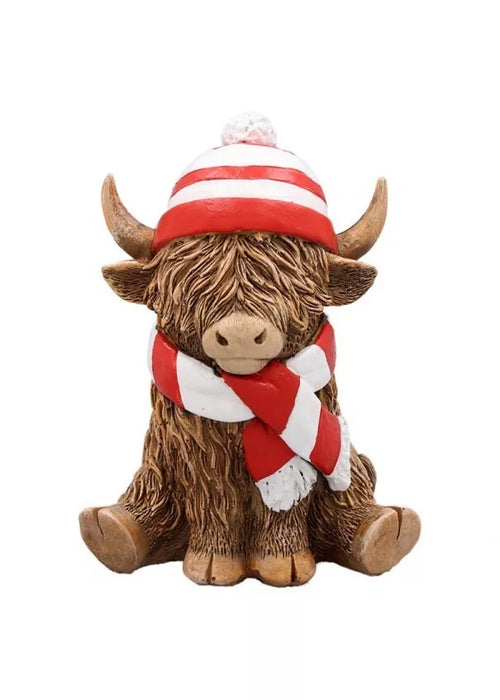 Happy Highland Cow Ornament   Red and White Scarf      Gift Boxed