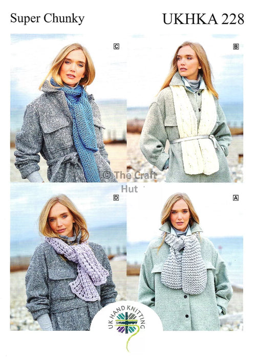 Hand Knitting PATTERN ONLY Super Chunky Men Women Child Scarves UKHKA228 New
