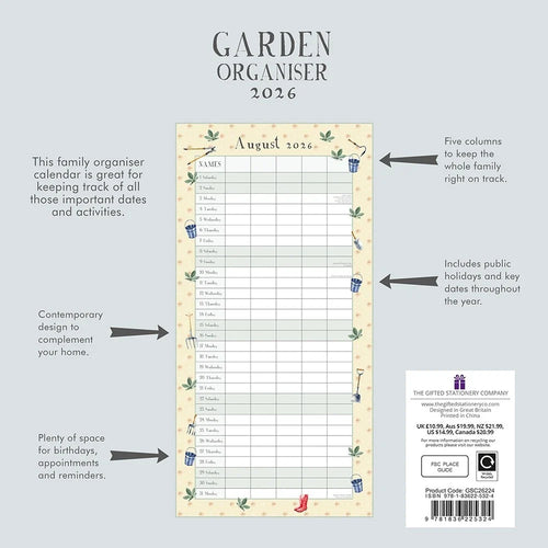 2026 FAMILY GARDEN ORGANISER SQUARE 30cm x 30cm PLASTIC FREE