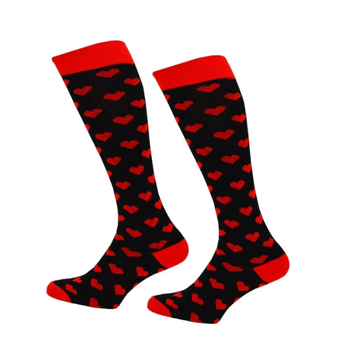 Men's Valentines Socks Size 6-10 Black with Red Hearts