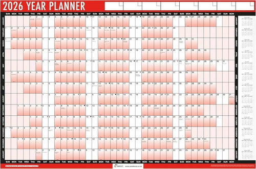 2026 Wall Planner Calendar – A1 Large 85cm x 58cm Laminated Year Planner
