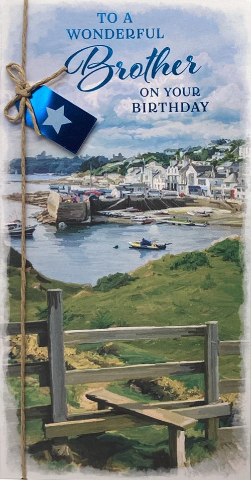 TO   WONDERFUL   BROTHER BIRTHDAY CARD HARBOUR VIEW