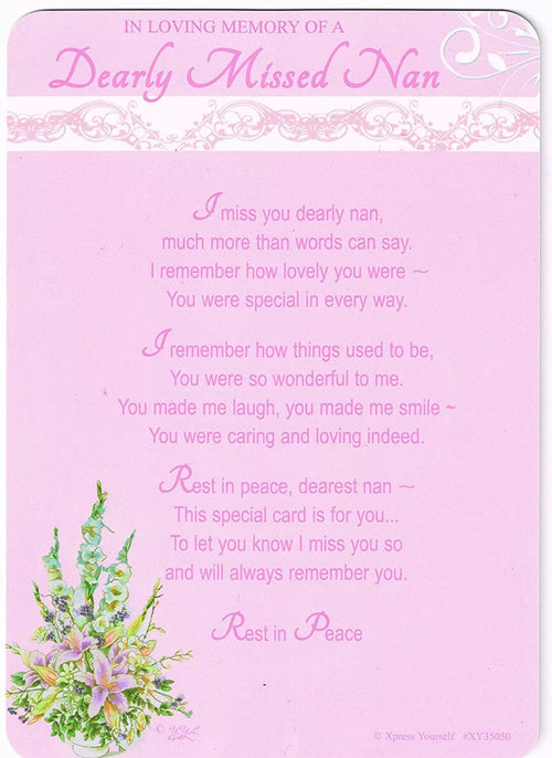 Memorial Grave Card IN LOVING MEMORY OF A DEARLY MISSED NAN Sentimental Funeral