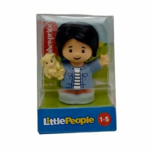 Fisher Price Little People Mom in Blue Shirt with Puppy, Black Hair