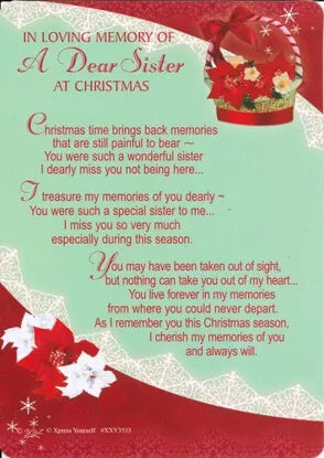in loving memory  of a dear  sister at christmas  graveside  card