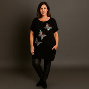 Sequin Butterfly Dipped Hem Top with Pockets