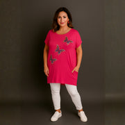 Sequin Butterfly Dipped Hem Top with Pockets