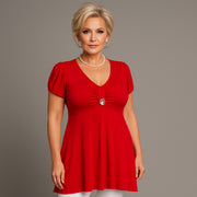 Puff Sleeve Button Front Tunic Top