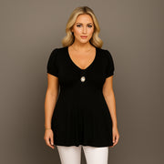 Puff Sleeve Button Front Tunic Top