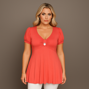 Puff Sleeve Button Front Tunic Top