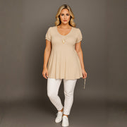 Puff Sleeve Button Front Tunic Top