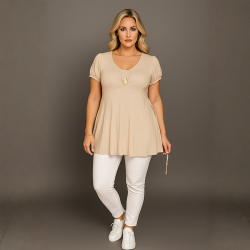 Puff Sleeve Button Front Tunic Top